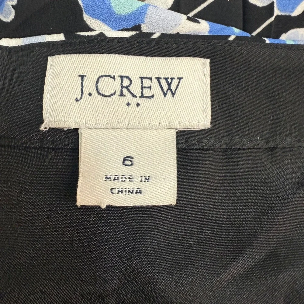 J. Crew Pleated‎ Skirt Floral Print Black Blue White Size 6 Career Casual